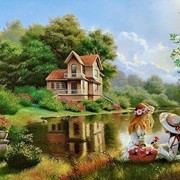 Гобеленовая картина Девочки у озера, 50х70 см фото