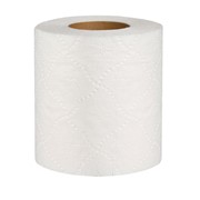 Туалетная бумага двухслойная белая с перфорацией, 18 м в рулоне, высота рулона 9.5 см.