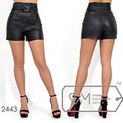 Женские кожаные матовые шорты с высокой посадкой (3 цвета) - Черный SD/-350 фотография