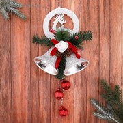 Украшение новогоднее “Два колокольчика с шариками и новогодним декором“ 15х30 см фото