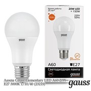 Gauss Лампа Gauss Elementary LED A60 20W E27 3000K 1/10/40 (23219)