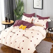 Двуспальный комплект постельного белья на резинке из сатина “Lorida“ Персиковый с красными сердечками и фото