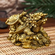 Нэцкэ полистоун под бронзу “Драконочерепаха с черепахой на монетах“ 12х19х12,5 см фотография