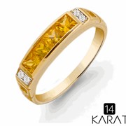 Золотое кольцо с сапфирами и бриллиантами 0,03 карат (Код: 18312) фото