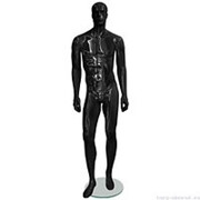 Манекен мужской, черный глянцевый, абстрактный, для одежды в полный рост на круглой подставке, стоячий прямо. MD-EGO 32M-02G фотография