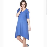Платье с открытыми плечами голубое для беременных и кормящих