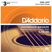 Коробка из 3 комплектов струн для акустической гитары D`Addario EJ15-3D PHOSPHOR BRONZE фотография