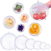 Силиконовые растягивающиеся крышки для посуды, 6 шт (прозрачные)