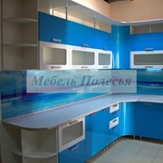 Кухня МДФ голубая + ПРИНТ волна фотография