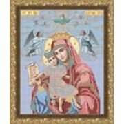 Икона ручной работы Пресвятая Богородица "Достойно есть" ("Милующая") вышитая бисером