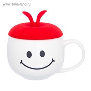 Кружка «Утренняя улыбка», с красной силиконовой крышкой, объём 330 мл