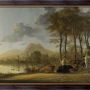 Картина Пейзаж с крестьянами и пастухом на берегу реки, Кейп, Альберт Якобз фото