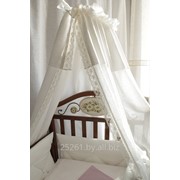 Балдахин в детскую кроватку из натурального льна с кружевом фото