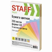 Бумага цветная STAFF “Profit“, А4, 80 г/м2, 250 л. (5 цв. х 50 л.), пастель, для офиса и дома, 110890 фото