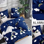 Комплект постельного белья Евро из сатина “Alanna“ Темно-синий с радугами и милыми тучками и серый фотография