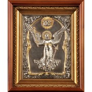 Икона Ангел Хранитель в багетном киоте (металлический барельеф, черненый никель, позолота). Арт.Гл.1658 фото