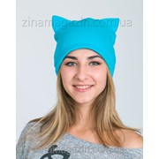 Шапка Кошка ярко-голубого цвета фото