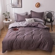 Комплект постельного белья Евро на резинке из сатина “Rossox“ Темно-серо-фиолетовый с надписью и светло-серый фото