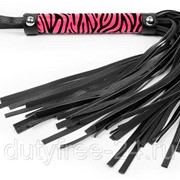 Черная многохвостовая плеть с круглой розовой ручкой-зеброй - 39 см. фото