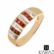 Золотое кольцо с гранатами и бриллиантами 0,03 карат (Код: 15571) фото