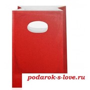 Крафт-пакет с вырубными ручками красный 14х7х21 фото