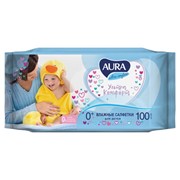 Салфетки влажные КОМПЛЕКТ 100 шт., для детей AURA "Ultra comfort", универсальные, очищающие, гипоаллергенные,