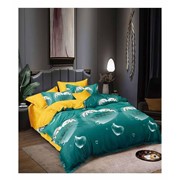 Комплект постельного белья Евро на резинке из сатина “Karina AB“ Зеленый с сердечками из мыльных пузырей и фотография