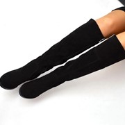 Демисезонные высокие сапоги из натуральной замши и кожи фото