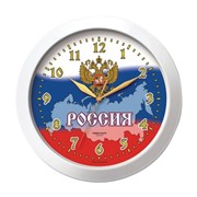 Часы настенные TROYKA 11110191, круг, белые с рисунком "Россия", белая рамка, 29х29х3,5 см