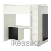 Кровать-чердак 4 ящика, 2 дверцы, белый, черный СТУВА фото