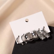 Серьги-кольца набор 3 пары 'Юность' крупные линии, цвет белый в серебре, d2 фотография