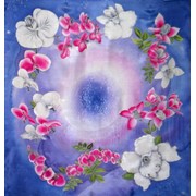 Платок ручной росписи из натурального шёлка "Орхидеи" под заказ