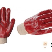 Перчатки рабочие ( защитные перчатки) полностью покрытые ПВХ покрытием красного цвета, арт.с 33 фото