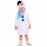 Детский карнавальный костюм Снеговик белый в шляпке сарафан, шарф, шапка рост 98 фото