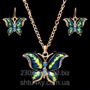 Позолоченный ювелирный набор украшений из эмали Бабочки голубой фото