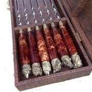Шампура Красная Стрела, набор из 6 шт с деревянными ручками в темно коричневом кейсе фото