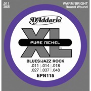 Струны для электрогитары D'Addario EPN115 XL Pure Nickel Blues/Jazz Rock (6 струн .011-.048) фото
