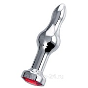 Серебристая удлиненная анальная пробка с красным кристаллом - 10 см. фото