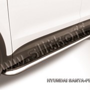 Пороги d42 с листом (чёрный квинтет) из нержавеющей стали Hyundai Santa Fe (2012) HSFT12-012