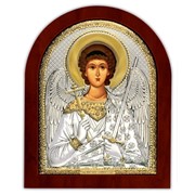 Икона Ангел хранитель серебряная с позолотой на деревянной рамке 85 х 100 мм
