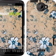 Чехол на HTC One X+ Синие цветы на коричневом фоне “506c-69“ фотография