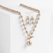 Набор 2 предмета серьги колье 'Габриела' мелкие жемчужины, цвет светло-коричневый в золоте фото