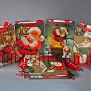 Подарочные картонные пакеты с накладным элементом и присыпкой Санта Клаус 18х24х8см/12шт TO648 570715