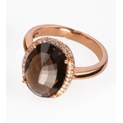 Золотое кольцо Черный шоколад. Артикул: R3945SMQ Материал: Золото 585 ° Цвет: розовый. Вес изделия: 5,87 гр. Размер: 16,5 Кварц: 1 овал-4,76ct Бриллиант: 44 кр.-57-0,29ct-5/5A