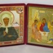 Икона складень большая картина Матрона с клеммами 3, Троица Рублев фотография