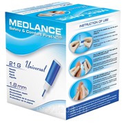 Ланцет Medlance Plus Universal. Игла 21G, глубина прокола 1,8 мм, синий