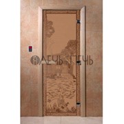 Дверь для бани и сауны “Банька в лесу бронза матовая“ фотография