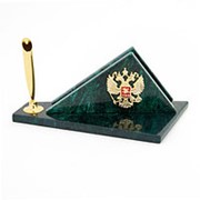 Визитница настольная сувенирная с гербом России из змеевика фотография