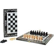 Игра 2в1 малая черная, рисунок серебро с обиходными деревянными шахматами “Объедовские“ (шахматы, ша (46155) фото