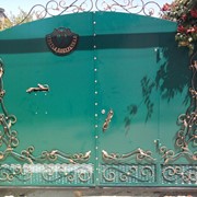Комбинированные ворота с коваными украшениями фотография